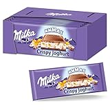 Milka Crispy-Joghurt Großtafel 12 x 300g, Zartschmelzende Schokoladentafel aus Alpenmilch mit Joghurtfüllung, Knusperreis und Cornflak