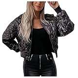 AFFGEQA Damen Einfarbig Geknöpfter Sweatjacke Lockerer Baumwollmantel Kurze Steppjacke Wattierte Winter Warm Sportjacke M