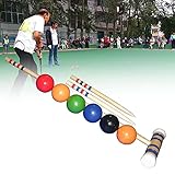 BIWABrave Teiliges Holz Krocket Spielset,6-Player Anfänger Krocket-Set,Croquet Set mit hölzernen Schlägeln,Farbiger Kugel,Krocketspiele aus Holz im Freien Gartenspiele Familiensp