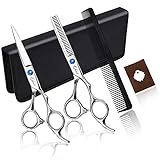 Haarschere Set, 2 Extra Scharfe Haarschneideschere mit Etui, Licht Friseurscheren mit Einseitiger Mikroverzahnung, Perfekter Effilierschere für Damen und Herren (Silber)