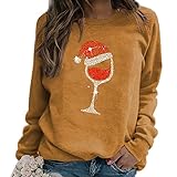 Kookmean Langarm-Tops für Frauen, Weihnachtsdruck, leger, Übergröße, Rotweinglas, Blusen, Hemden, lange Ärmel, Tops, Z1-khaki, X-Larg