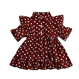 NCONCO Baby-Mädchen-Sommerkleid mit Flügelärmeln, Vintage-Punkt-Sommerkleid für Mädchen von 18 Monaten bis 6 Jahren Gr. 4-5 Jahre, Weinrot 1