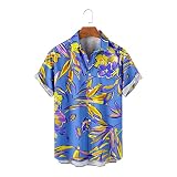 Herren-Shirt, kurzärmelig, Umlegekragen, Knopfleiste, Sommer, Strand, Cardigan, bedruckt, Hawaii, Übergröße, lockere Passform, Tops, A27-gelb, XXL