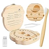 ZIIDOO Zahndose Milchzähne, Kostenlose Bambus Zahnbürste, Milchzahndose Jungen aus Holz, Zahnfee Geschenk Zahnbox für Milchzähne Deutsch V
