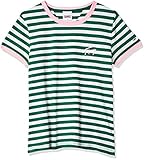Tommy Jeans Damen Tjw Logo Stripe Ringer Tee Hemd, White/Midwest Green, L