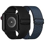 Elastisch Armband Kompatibel mit Apple Watch Armband 42mm 44mm, Dehnbar Verstellbar Solo Loop Nylon Stoff Armband für Apple Watch SE/ iWatch Series 6 5 4 3 2 1, Schwarz/B