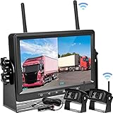 Digital Kabellos Rückfahrkamera Set, 7-Zoll-Funk-Rückfahrmonitor + IP68 wasserdicht 2 Rückfahrkameras, Backup Kamera Kit für Bus/LKW/Anhänger/Wohnmobil/Sattelanhäng