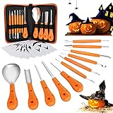 Hotelvs Halloween Kürbis Schnitzset, 11 Stück Schnitzmesser Edelstahl Schnitzwerkzeuge DIY Professionelles KüRbis Schnitz Tool Kit für Halloween Dekoration Kürbis L