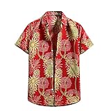 Hawaii Hemd Männer Hawaiihemd Button-Down-Hemd Revers Kurzarm Vintage Ethnischer Drucken T-Shirt für Herren Sommer Slim Fit Sweatshirt Tank Top Freizeithemden Sommer Strandurlaub #LN4444