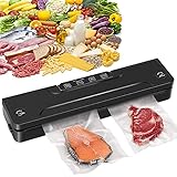 Vakuumiergerät, Cinnyc Vakuumierer sous vide, Folienschweißgerät für Unter Vakuum Automatische LebensmittelVersiegelung für Trockene und Feuchte Lebensmittel H313T (10pcs Vakuumierbeutel)