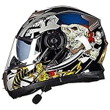 ZLYJ Motorrad Bluetooth Modularer Helm, Doppelte Sonnenblende Klappbarer Motorradabsturz Modularer Integralhelm ECE-Zulassung C,M(55-57cm)