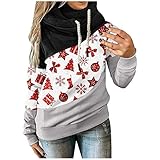 NHNKB Rollkragen Pullover Damen Sweatshirt mit Kapuze Weihnachten Kapuzenpullover Hoodies Farbblock Casual Hooded Kapuzenpulli Sw