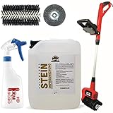 Steinreiniger Set - elektrische Reinigungsbürste - Entfernung von Unkraut, Moos, Imprägnierung und Versiegelung 5 Liter, mit Sprühflasche, gegen Grünbelag, Schimmel, auf Naturstein, Betonp