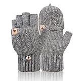 JORYEE Fingerlose Handschuhe - Winter Fäustlinge Winterhandschuhe Fingerlose Halb Fingerhandschuhe Wolle Strick Handschuhe (Grau-B)