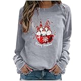 Bellelhot Frauen Mode Cute Weihnachten Zwerg in Kaffeetasse Druck T-Shirt Pulli Bluse Elegant Loose Langarm Rundhals Pullover Tops Damen Freizeit Loose Party Karneval Ob