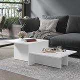 vidaXL Couchtisch Beistelltisch Wohnzimmertisch Kaffeetisch Sofatisch Teetisch Tischplatten in 2 verschiedenen Höhen Weiß 111,5x50x33cm Spanp