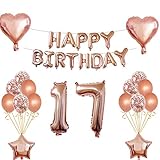 Oumezon 17 Geburtstag Mädchen Dekoration Rose Gold, 17. Geburtstag deko für Mädchen Jungen Happy Birthday Girlande Banner Folienballon Konfetti Luftballons Deko Geburtstag Party Anzahl B