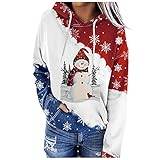 Kawaii Hooie Damen Weihnachtspullover Langarm Süßes T-Shirt Kordelzug Übergröße Pullover Sweatshirts mit Tasche R