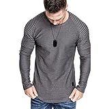 T-Shirt Herren Rundhals Schmücken Reißverschluss/Einfarbig Schulterfalten Langarmshirt Herren Slim Fit Mode Sport T-Shirt Herren Frühling Herbst Lassig Base Shirt H