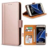 Bozon Galaxy S7 Hülle, Leder Tasche Handyhülle Flip Wallet Schutzhülle für Samsung Galaxy S7 mit Ständer und Kartenfächer/Magnetverschluss (Rose Gold)