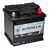 HR HiPower Autobatterie 12V 46Ah 380A/EN Starterbatterie ersetzt 36Ah 40Ah 42Ah 43Ah 44Ah 45Ah 48Ah 50