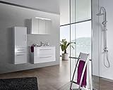 SAM® Badmöbel-Set 3-TLG, Verena, Hochglanz weiß, Softclose Badezimmermöbel, Waschplatz 90 cm Keramikbecken weiß, Spiegelschrank, Hochschrank