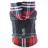 UKKO Hundemantel Hunde Und Katzenjacke Denim Weste Pet Hunde Jeans Plaid Hat Jacket Kleidung Kleidung Kleidung Für Frühling/Herbst-Red Plaid Hat,XXL