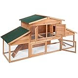 TecTake 403226 Hasenstall mit Freilauf und 2 Etagen, XXL Kaninchenstall für draußen, mit 2 Rampen, wasserabweisendes Dach, 226 x 77 x 95,5