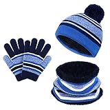 OOPOR Kinder Wintermütze Schal Handschuhe Set - 3 in 1 Warm Winter Beanie Fleecefutter Loop Babymütze Winterschal Fahrradhandschuhe Knit Hut Strickmütze Für Junge & Mädch 3-6 J