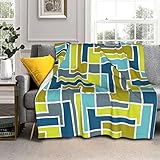 Mid Century Mod Geometrische Farbblock Grün Blau Sherpa-Fleece Überwurf Decke – 127 x 153 cm, Winter warme Plüsch-Thermodecke, gemütliche, weiche Decke für Bett, Sofa, Reisen, Bü