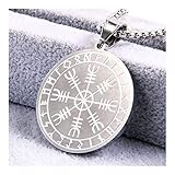FXLYMR Männer Wikinger Halskette Rune Halskette Anhänger, Edelstahl Amulett Kompass Anhänger, Nordische Mythologie Farbe Schmuck Weihnachten/S