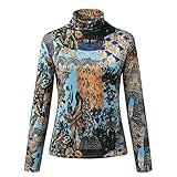 Overdose Damen Blusen Casual Lange Ärmel Pullover Hemd Fashion Herbst Warme Langarmshirt Tops T-Shirts Drucken Oberteile Tee Tunika Loose Turtleneck Frauen Plüsch T