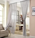 WOLTU® VH5859hgr, Gardinen transparent mit Kräuselband Leinen Optik, Vorhang Stores Voile Fensterschal Dekoschal für Wohnzimmer Kinderzimmer Schlafzimmer, 140x245 cm, Hellgrau, (1 Stück)