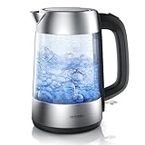 Arendo - Premium Edelstahl Glas Wasserkocher inkl. LED-Innenbeleuchtung - neues Modell Edelstahl oben unten - integrierter Kalkfilter - automatische Abschaltung