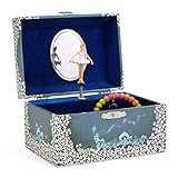 Jewelkeeper - Spieluhr Schmuckkästchen für Mädchen mit drehender Fee und Stern Design in Blau und Weiß - Schwanensee M