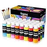 Acrylfarben Set 32 Farbe Set Bunt mit 32 x 60ml Pigment +5 Pinsel, Acrylfarbe Set Acrylfarbenset Ungiftig Vibrierende Acryl Farben für Kinder Papier Holz Keramik Kunsthandwerk