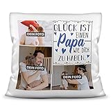 Print Royal Foto-Kissen inkl. Füllung zum Selbstgestalten - für Papa - mit eigener Collage und Spruch - Bestes Fotogeschenk / Geburtstagsgeschenk - Kissen Polyester - Weiß