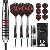 Darts Corner D3578 Astrofire | 27 g Dartpfeile-Set mit hochwertigem 90% Tungsten Ring und Stahlspitze inkl. 6 Flights, 6 Schäften, Checkout-Karte und Aufbewahrungskoffer, M2, schwarz/