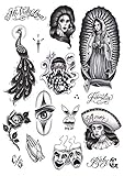 Temporäre Tattoos von Tatsy, Chicano-Set, Verkleidung für Männer und Frauen, Abziehtattoo, Body-Art, Chicana-, Gangster-, Lowrider-Kultur, Einzigartige realistische M