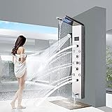 GIPOTIL Neu Luxus Gebürstetes Nickel Bad Dusche Wasserhahn LED Duschpaneel Spalte Badewanne Mischbatterie Mit Handbrause Temperaturschirm, Gebürstetes Nick