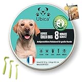 Ubica® Flohhalsband Hunde - Zeckenhalsband für Hunde - Flohmittel Hund ( 8kg) - Formel mit ätherischen Ölen (Zitronengras) - Gefahrlos und 100% WASSERDICHT - 3 Zeckenklammern und EBOOK G