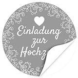 48 moderne Design Etiketten, rund/Grau/Hochzeit/Liebe/Herz/Einladung/Aufkleber/Sticker/H