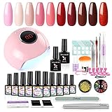 Shelloloh 10pc 10 ml UV Nagellack Starterset UV Gel Nagellack Starteret mit 24W UV/LED Nagellampe Gel Lacken Set mit komplett Manikürezubehör DIY zu H