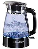 Russell Hobbs Wasserkocher Glas Classic Design mit LED-Beleuchtung (1,7l, 2400W, Schnellkochfunktion, optimierte Ausgusstülle aus Glas, abnehmbarer Deckel, Kalkfilter, Boden aus Edelstahl ) 26080-70