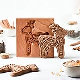 Holz Plätzchenform Weihnachten-3d Keksform-lustige Ausstecher Holz geschnitzte Prägeform, Keksstempel zum Backen, für Kuchen dekorieren Dessert Schokolade Zucker Handwerk (Elch)