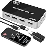 Zacro HDMI Switch Splitter 4 in 1 Out, HDMI Umschalter 4K mit IR Fernbedienung Unterstützt 4K 3D 1080P HD für PS4 Xbox Sky Box Fire Stick DVD-Player HDTV-Projek