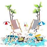 MOPOIN Strand Mikrolandschaft, 24 Stück Strand Deko Mini Strandkorb Deko Miniliegestuhl Deko für Kinder Geburtstagsgeschenk DIY Garten Puppenhausdek