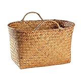 FHKBK Multifunktionaler gewebter Korb mit großer Kapazität, tragbarer Desktop-Aufbewahrungskorb für Obst- und Gemüsekorb Einkaufskorb Snackkorb (Größe: M)