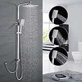 Duschsystem ohne Armatur, WOOHSE Regendusche mit Höhenverstellbare Duschstange und Eckige Duschkopf, Duschset mit Schlauch, Dusche mit 3-Funktionen Handbrause für B