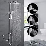 Duschsystem ohne Armatur, WOOHSE Regendusche mit Höhenverstellbare Duschstange und Eckige Duschkopf, Duschset mit Schlauch, Dusche mit 3-Funktionen Handbrause für B